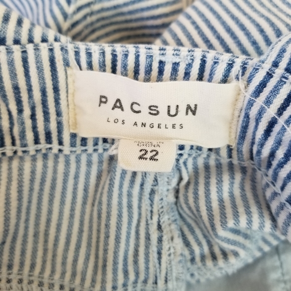 PacSun Blue & White Stripe Denim Overall Shorts - Picture 3 of 7